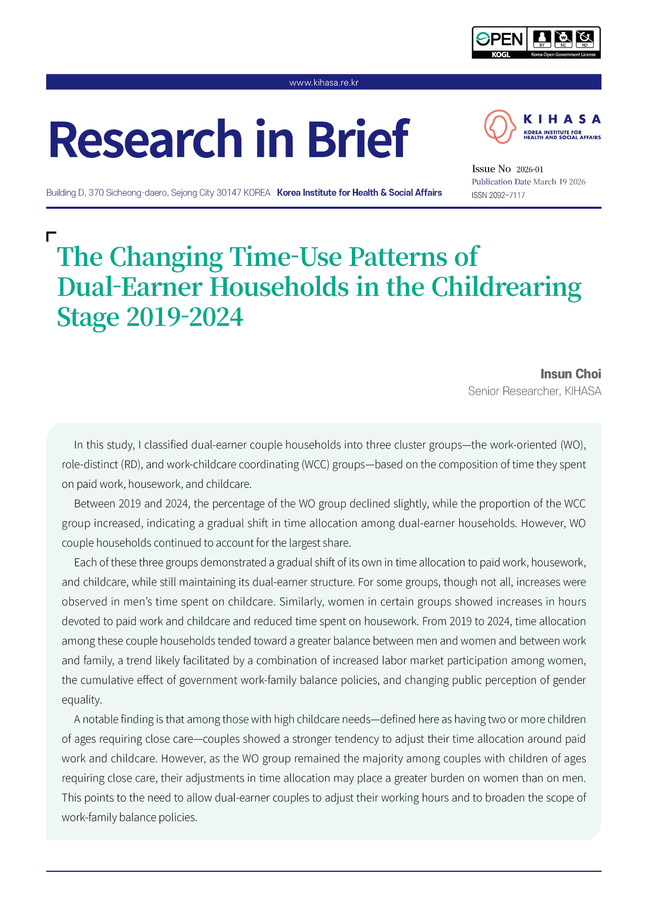 The Changing Time-Use Patterns of  Dual-Earner Households in the Childrearing Stage 2019-2024