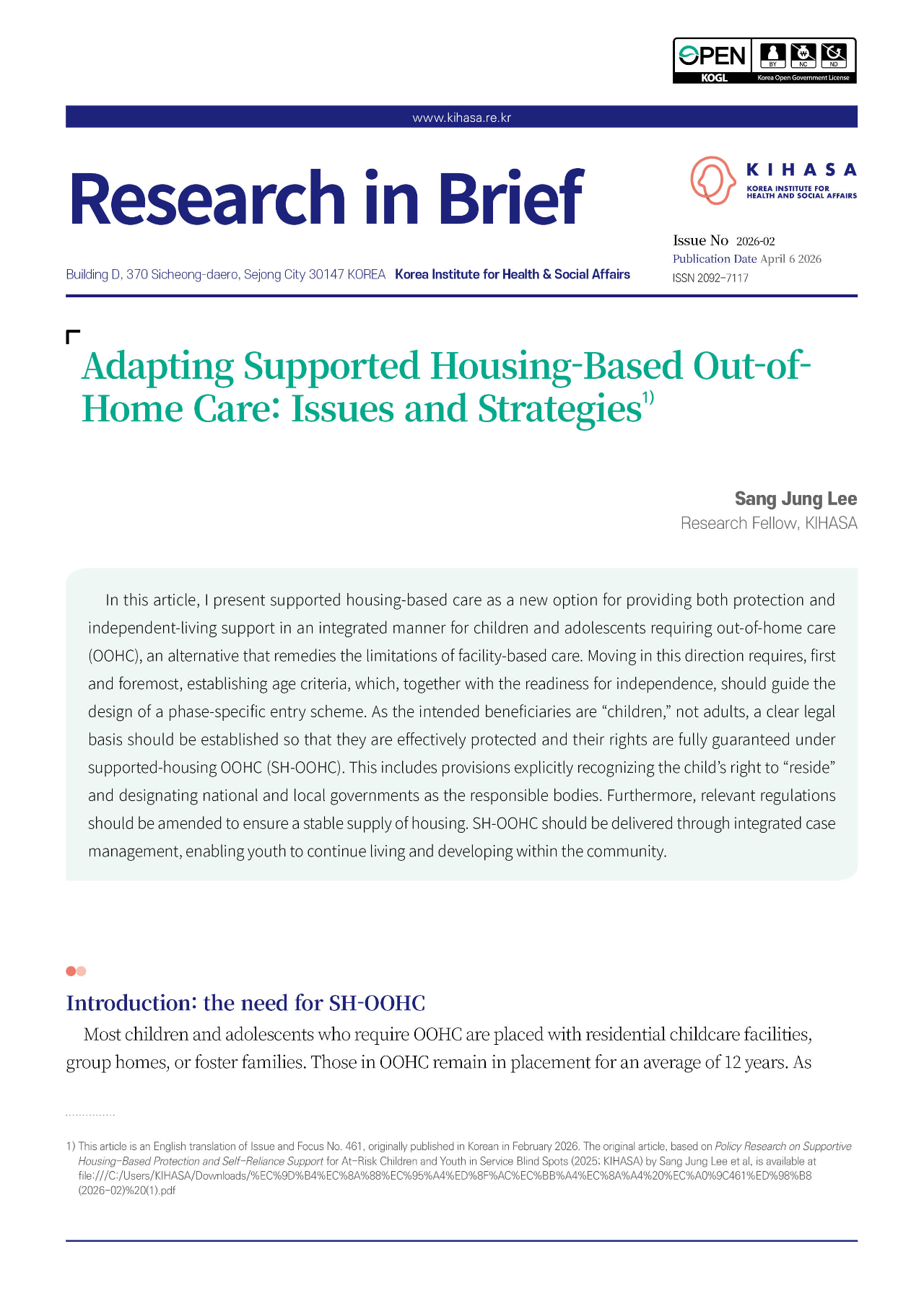 Adapting Supported Housing-Based Out-of- Home Care: Issues and Strategies