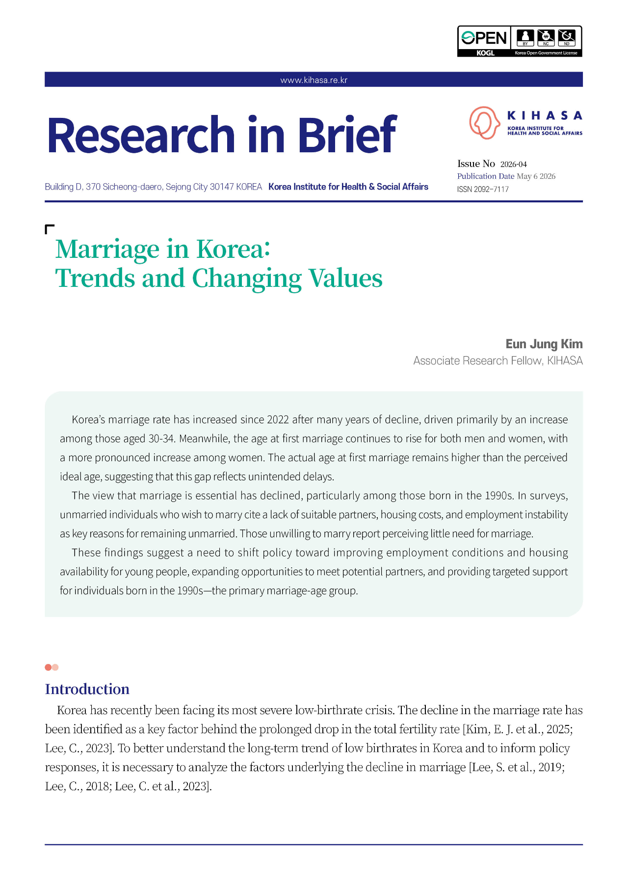 Marriage in Korea: Trends and Changing Values