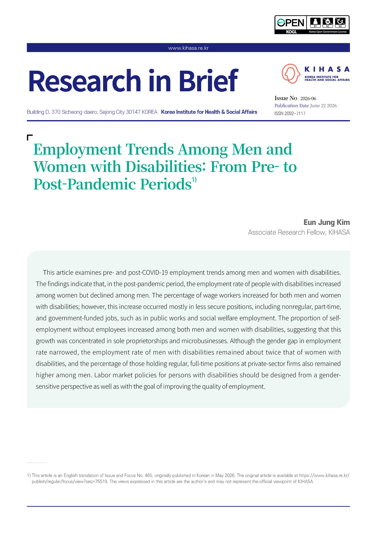 Employment Trends Among Men and Women with Disabilities: From Pre- to Post-Pandemic Periods